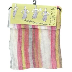Islander 100% Linen Striped Pareo/Sarong Bathing Suit Cover Up Wrap Sheer